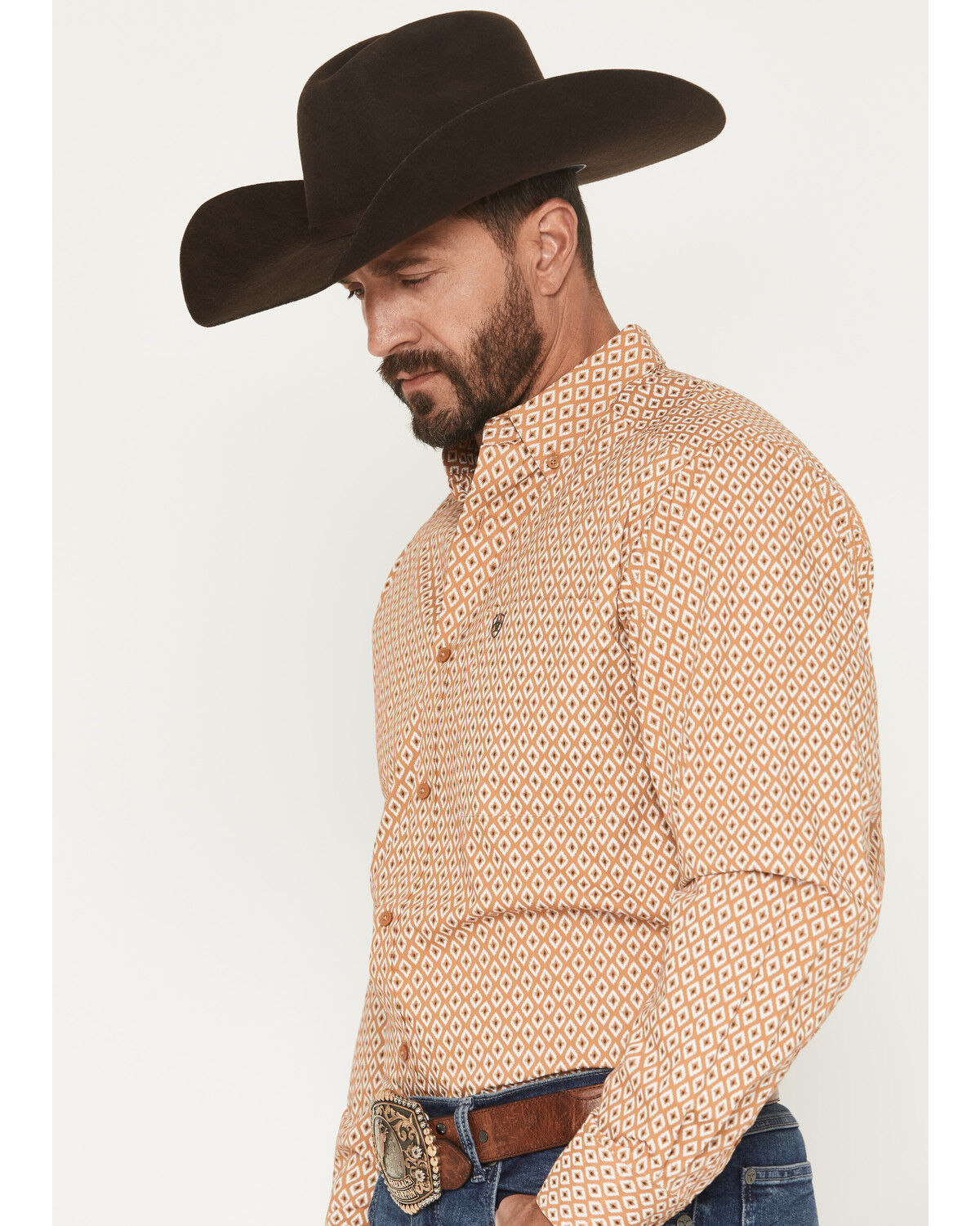 Image #2 - Ariat Men's Burnis Geo Print Long Sleeve Button-Down Western Shirt, Tan, hi-res