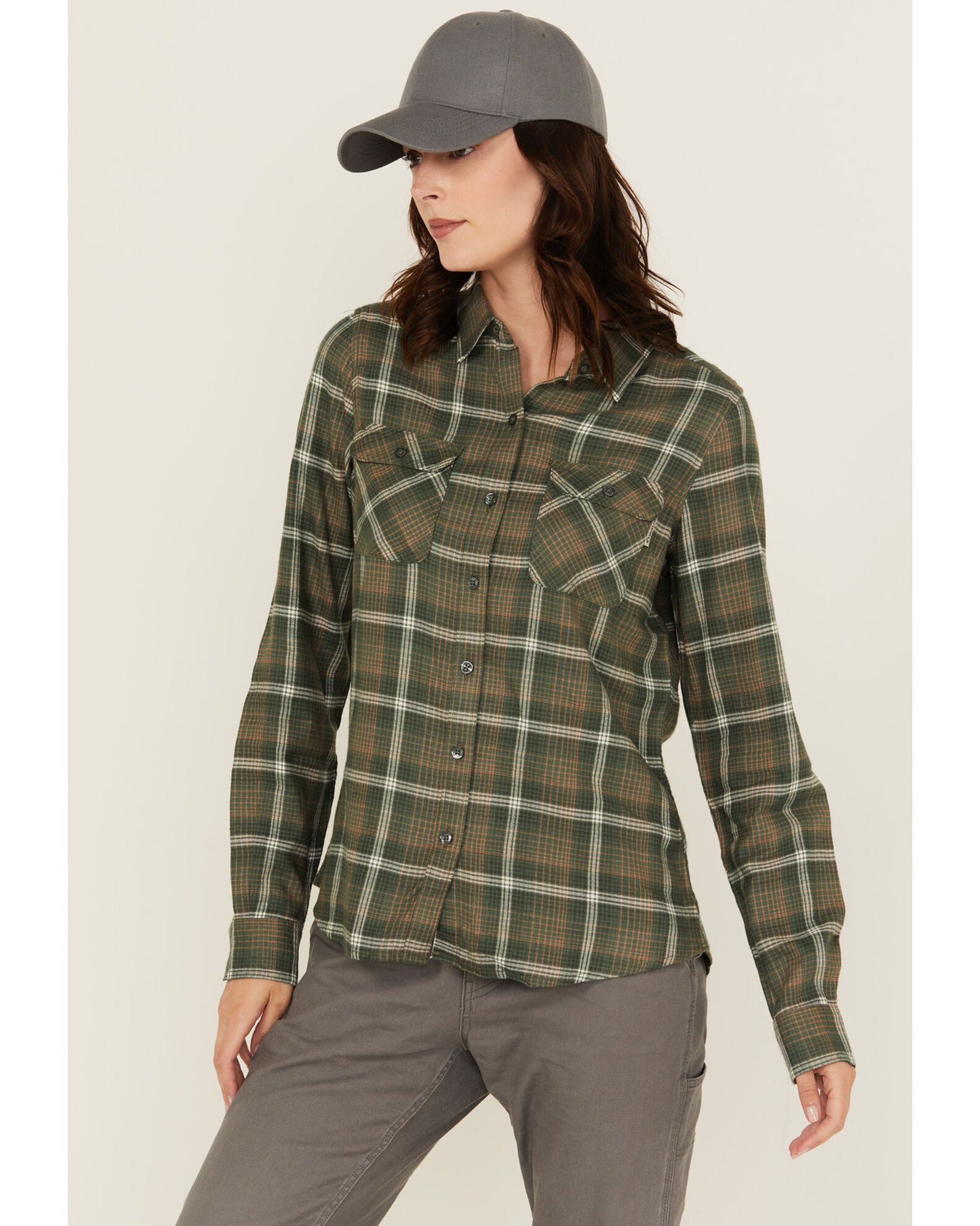 Image #2 - Wolverine Women's Autumn II Plaid Print Long Sleeve Button-Down Flannel Shirt, Green, hi-res