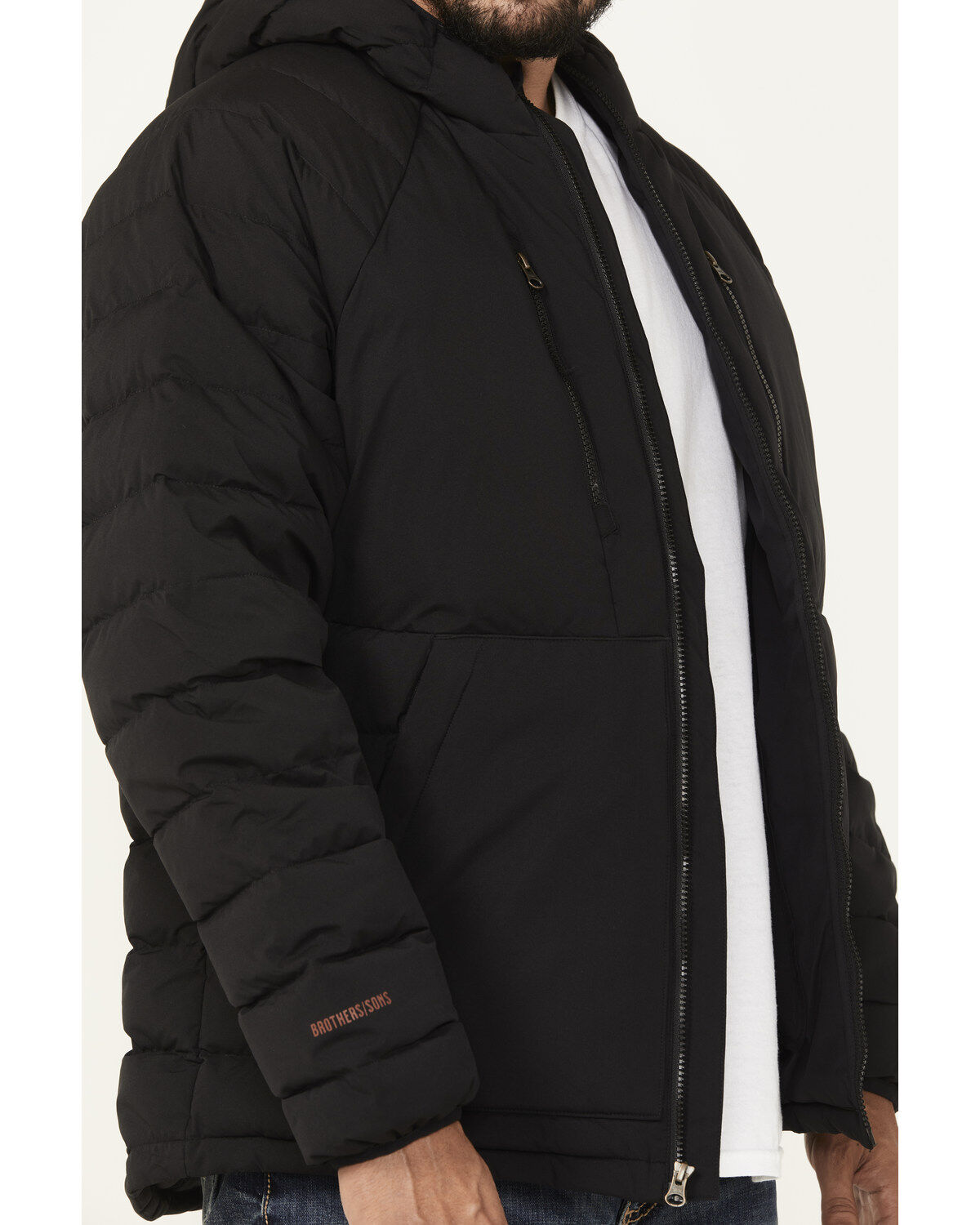 Image #3 - Brothers and Sons Men's Down Hooded Jacket, Black, hi-res
