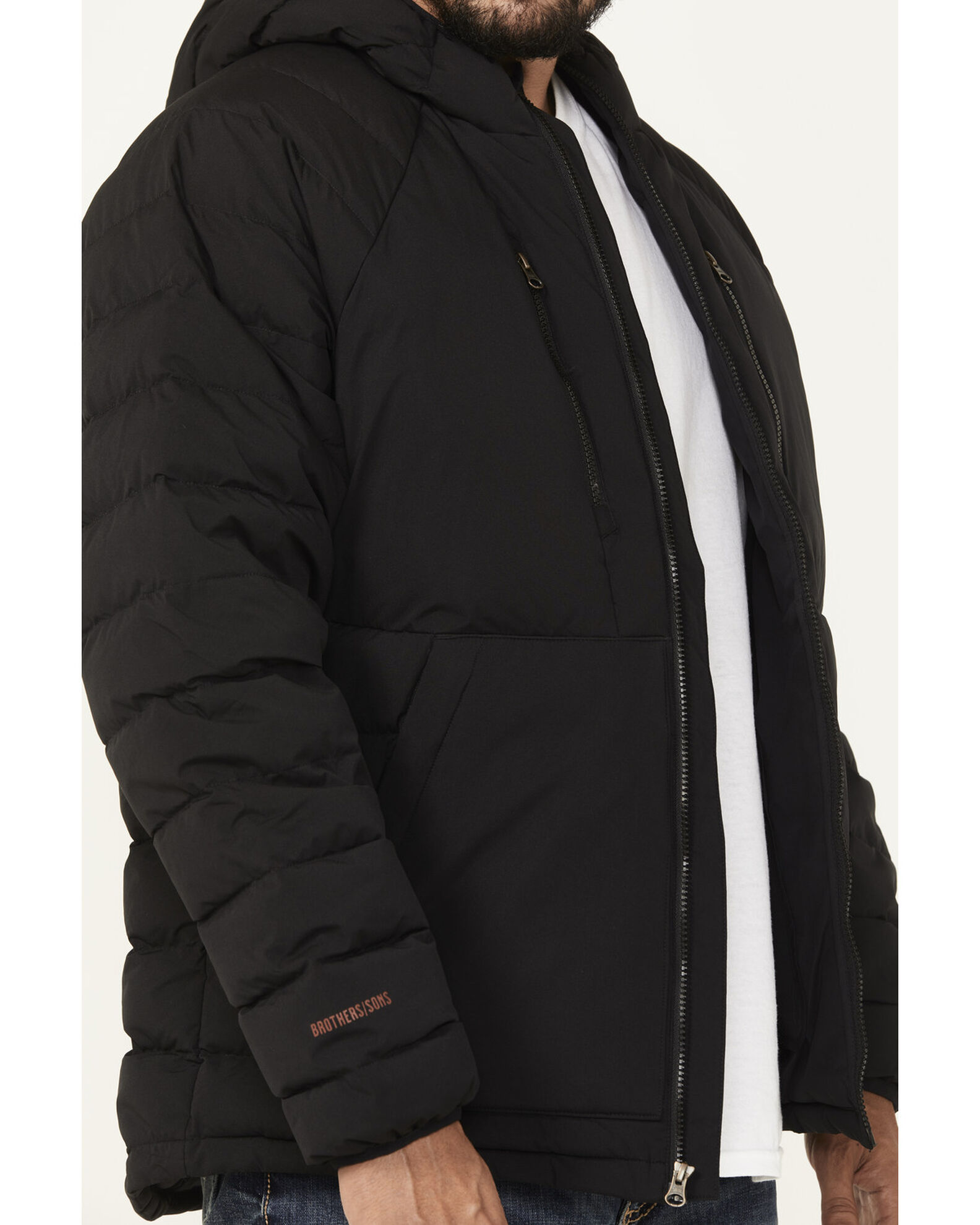 Image #3 - Brothers and Sons Men's Down Hooded Jacket, Black, hi-res