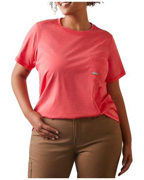 Ariat Women's Rebar Workman Graphic Ariat Logo T-Shirt - Plus, Dark Pink, hi-res