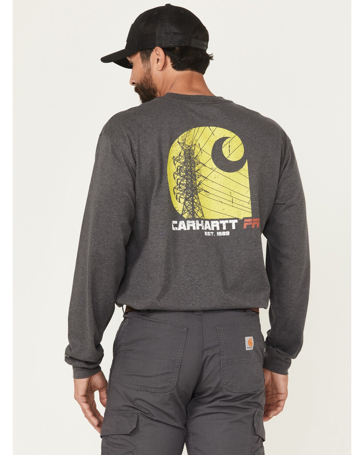 Carhartt Men's FR Loose Fit Long Sleeve Lightweight Electric T-Shirt, Heather Grey, hi-res