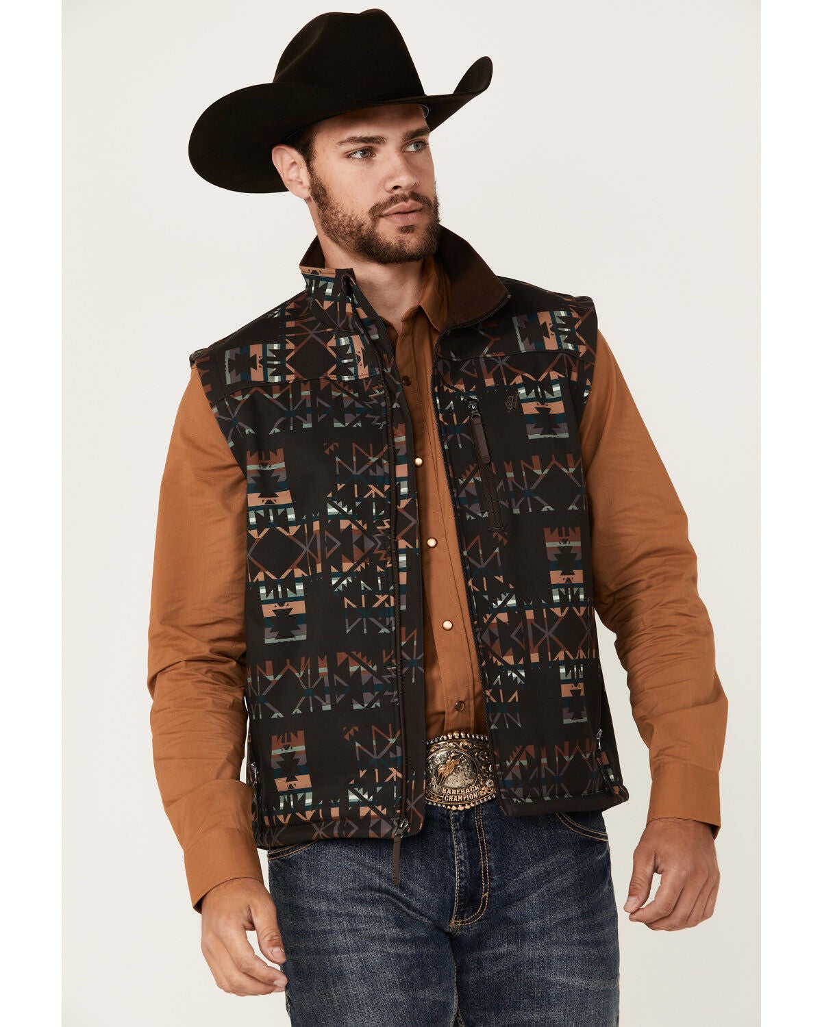 Hooey Men's Southwestern Print Softshell Vest, Multi, hi-res