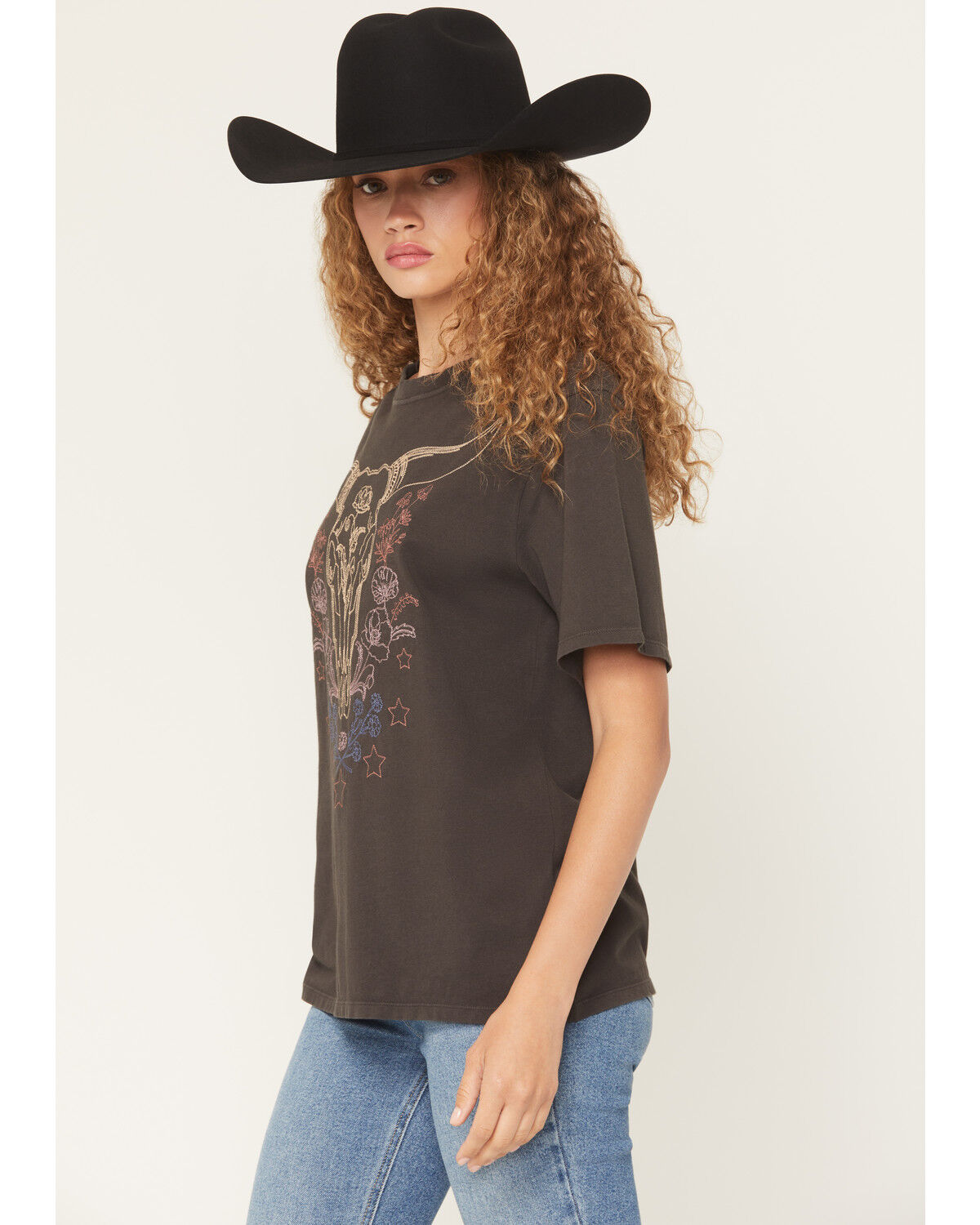 Image #2 - Idyllwind Women's Headstrong Steer Head Embroidered Short Sleeve Graphic Tee, Black, hi-res