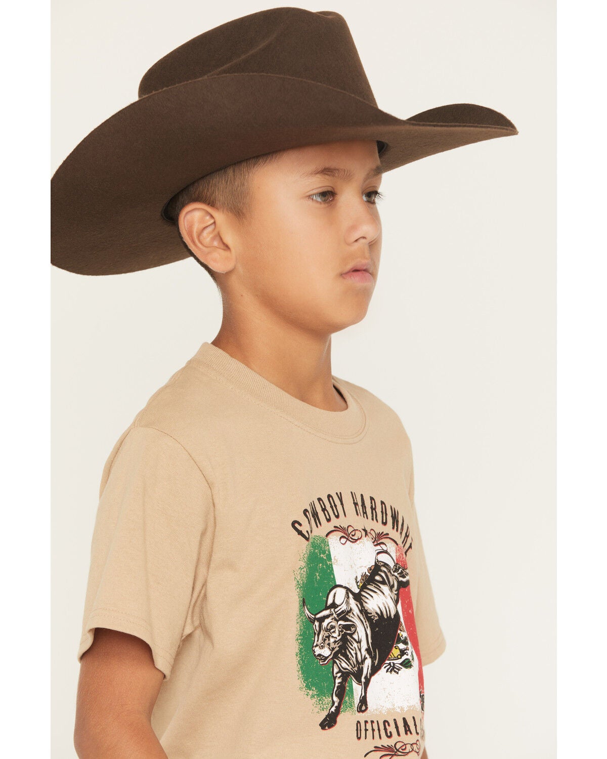 Image #2 - Cowboy Hardware Boys' Mexico Flag Short Sleeve Graphic T-Shirt, Sand, hi-res