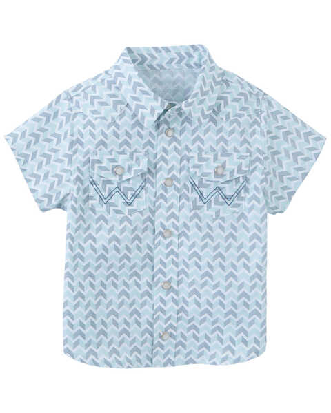 Wrangler Toddler Boys' Geo Striped Short Sleeve Pearl Snap Western Shirt , Aqua, hi-res