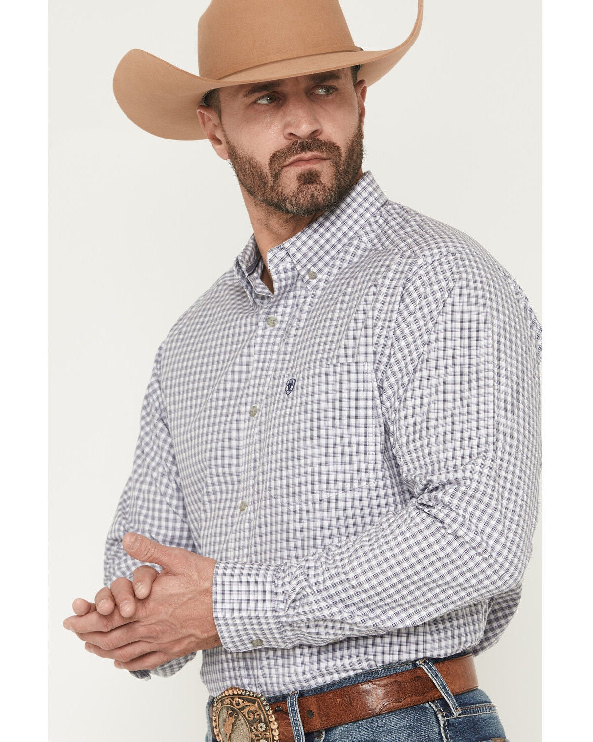 Image #2 - Ariat Men's Pro Series Blaire Plaid Print Long Sleeve Button-Down Western Shirt - Tall, Grey, hi-res
