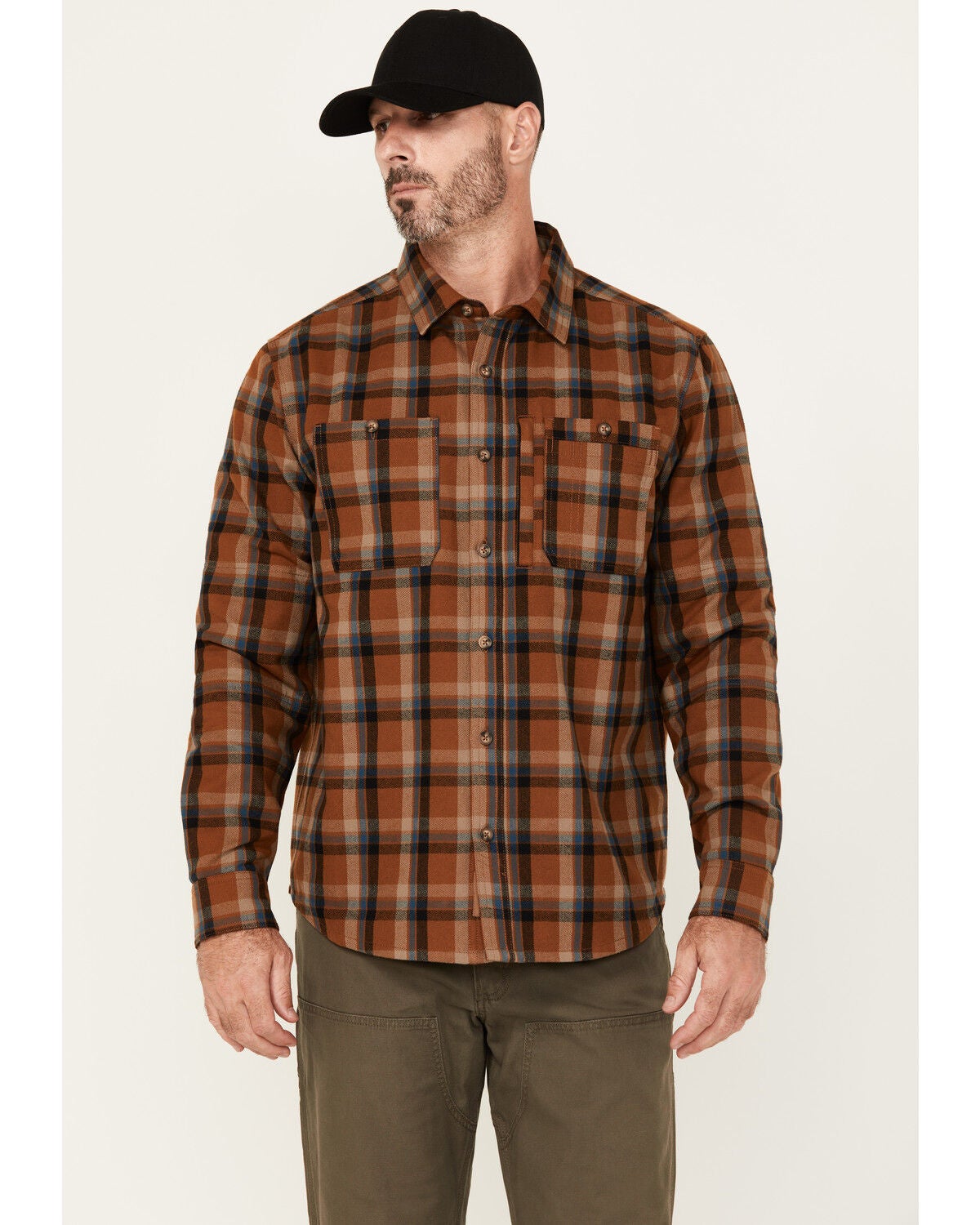 Lucky Brand Workwear Men's Framework Plaid Print Long Sleeve Button-Down Flannel Work Shirt, Brown, hi-res