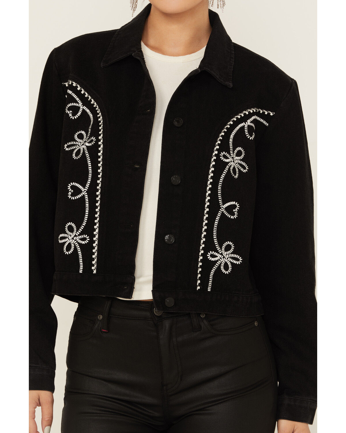 Image #3 - Blue B Women's Washed Embroidered Denim Jacket, Black, hi-res