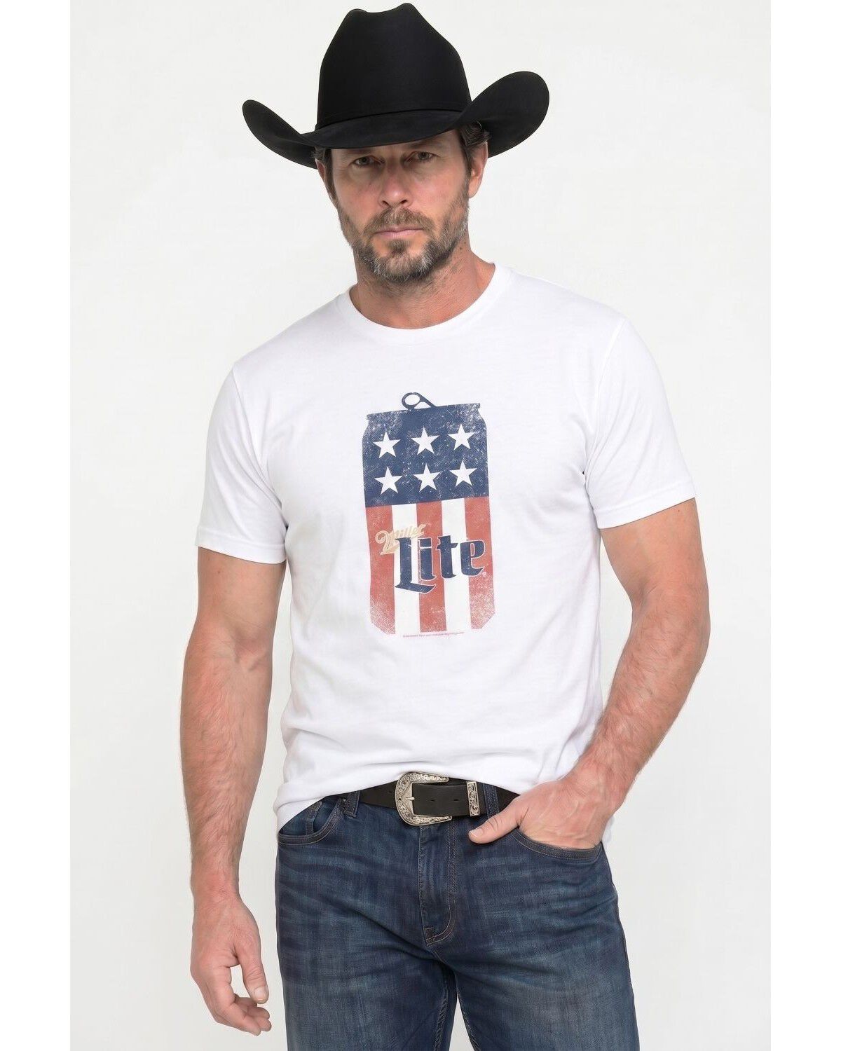 Miller Men's Logo American Flag Short Sleeve T-Shirt, White, hi-res