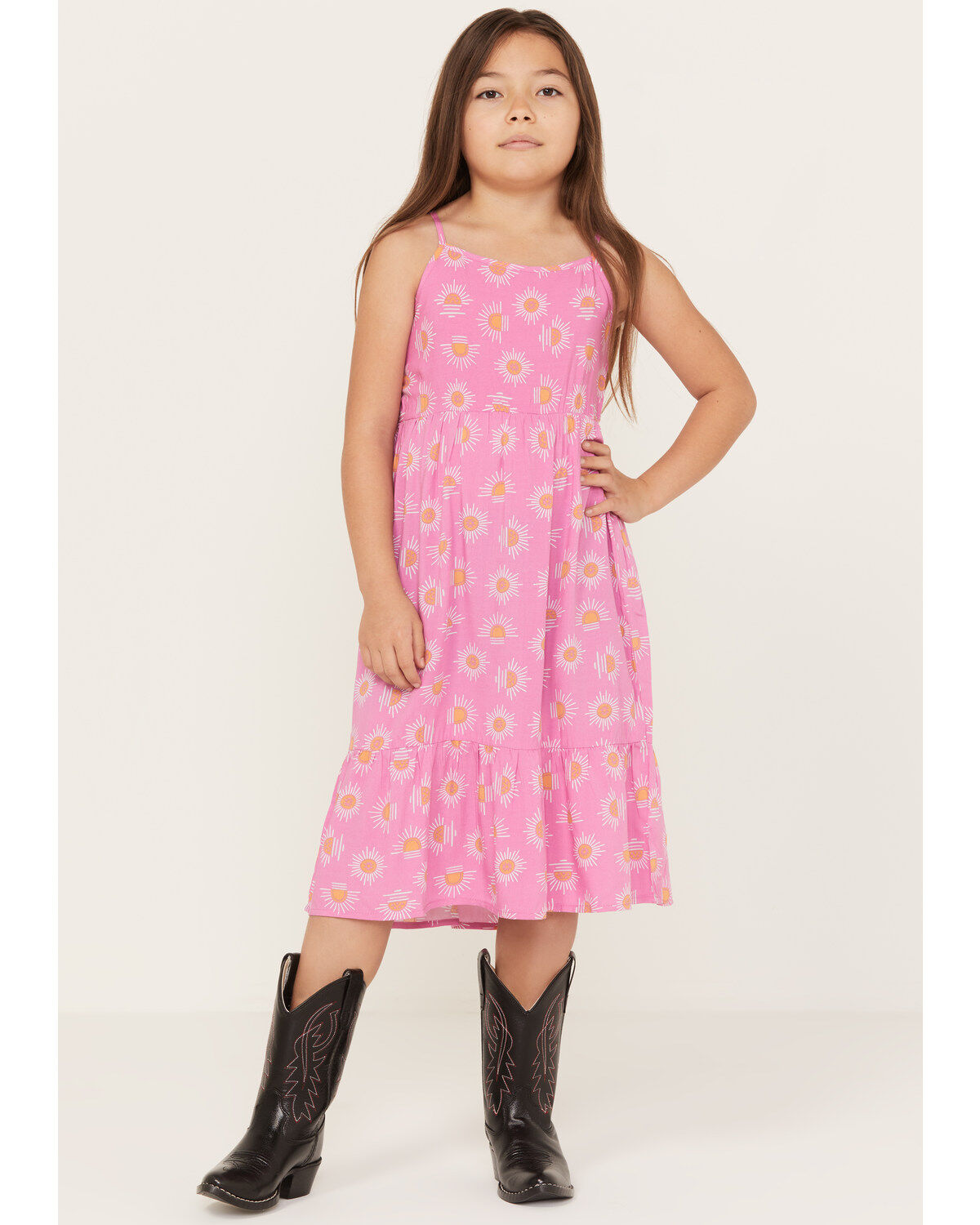 Image #1 - Wrangler Girls' Sunburst Print Sleeveless Midi Dress, Pink, hi-res