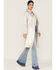 Shyanne Women's Fringe Back Long Blazer Coat, Silver, hi-res
