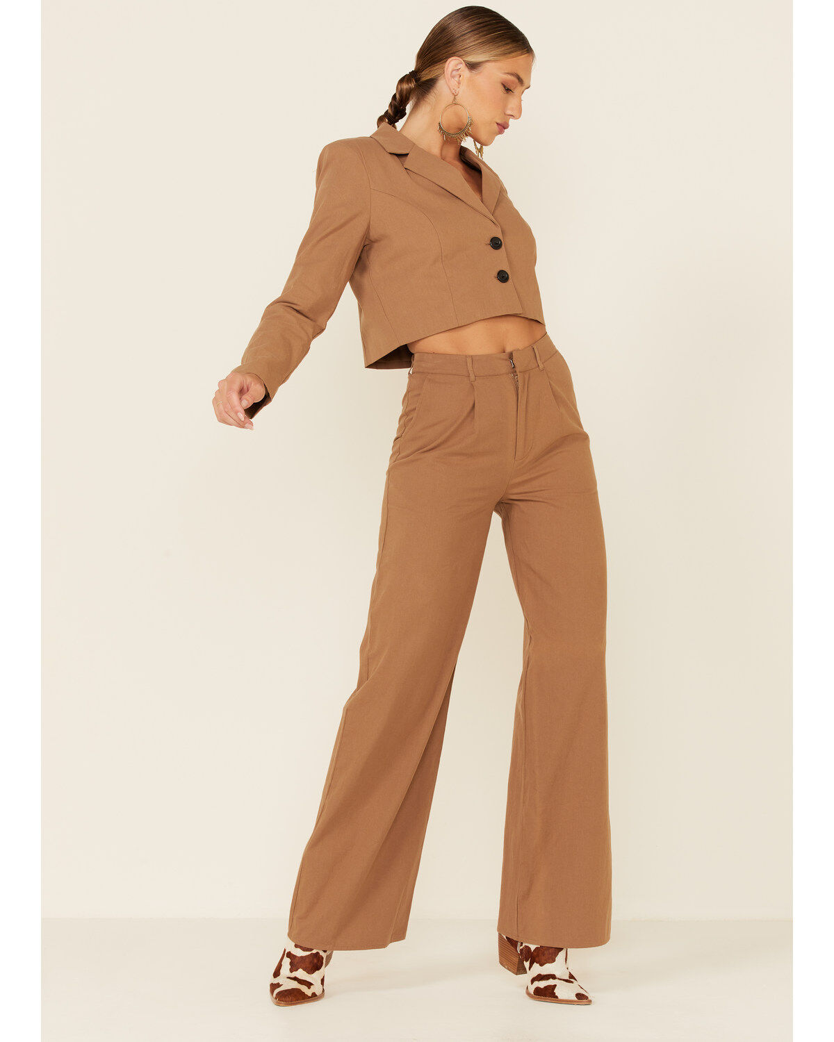 Image #5 - The Now Women's Cropped Blazer, Tan, hi-res