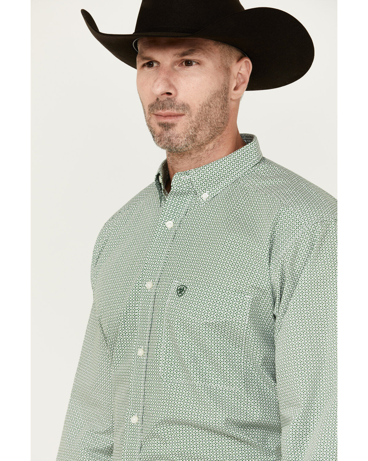 Image #2 - Ariat Men's Edson Classic Fit Geo Print Long Sleeve Button-Down Western Shirt, Light Green, hi-res