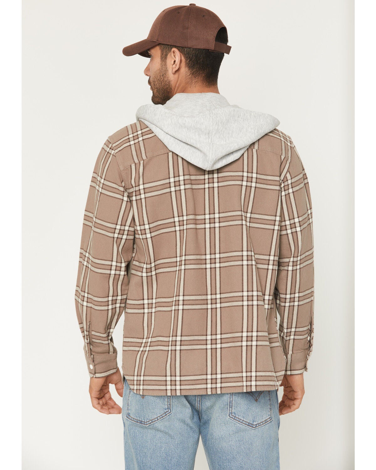 Image #4 - Levi's Men's Reeve Plaid Print Long Sleeve Button-Down Hooded Flannel Shirt, Tan, hi-res