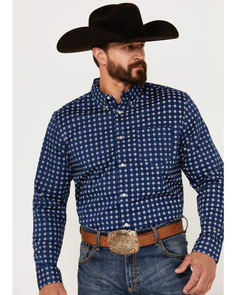 Cody James Men's Rough Road Geo Print Long Sleeve Stretch Button-Down Western Shirt - Big, Navy, hi-res