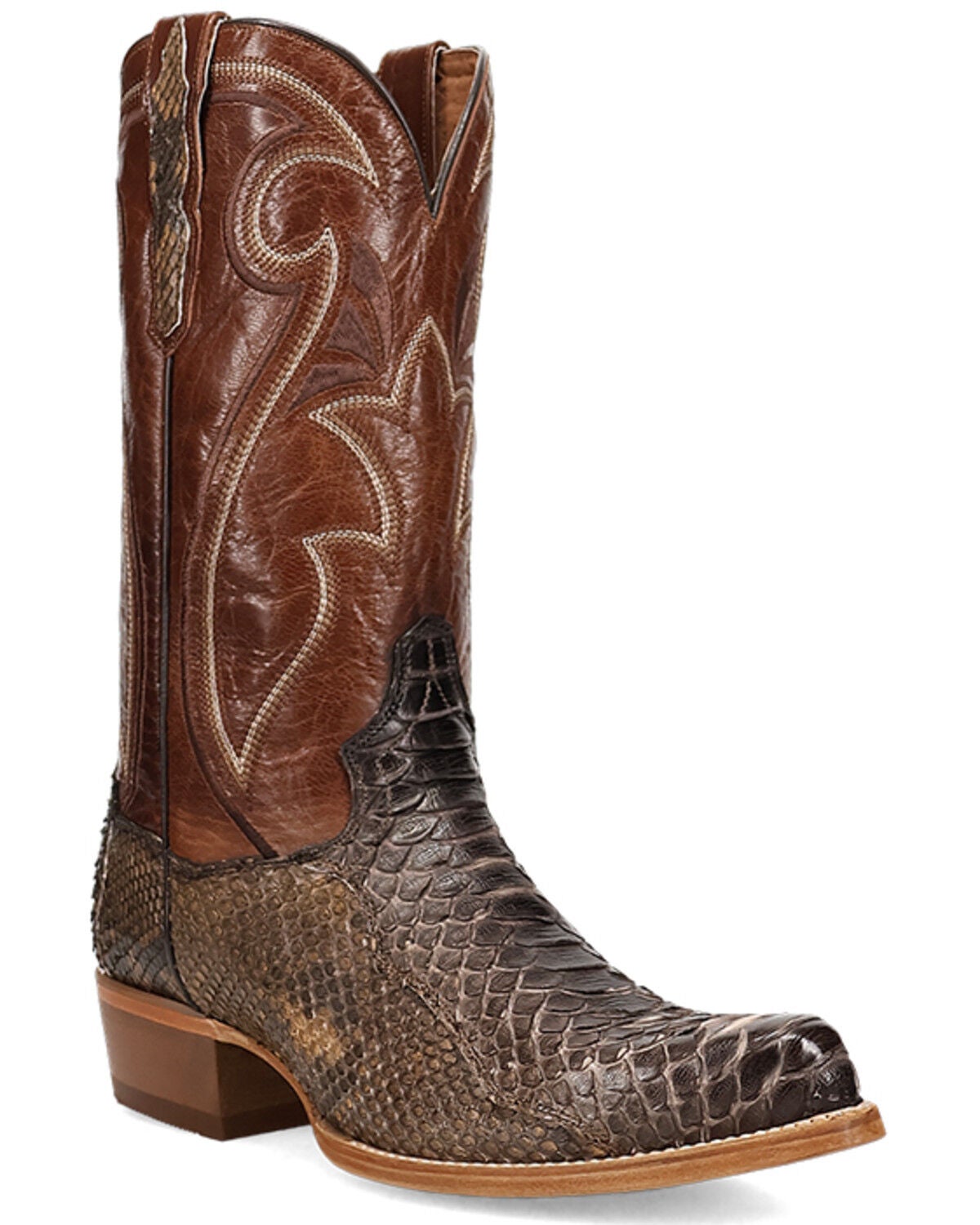 Image #1 - Dan Post Men's Bay Apache Exotic Python Western Boots - Round Toe, Brown, hi-res