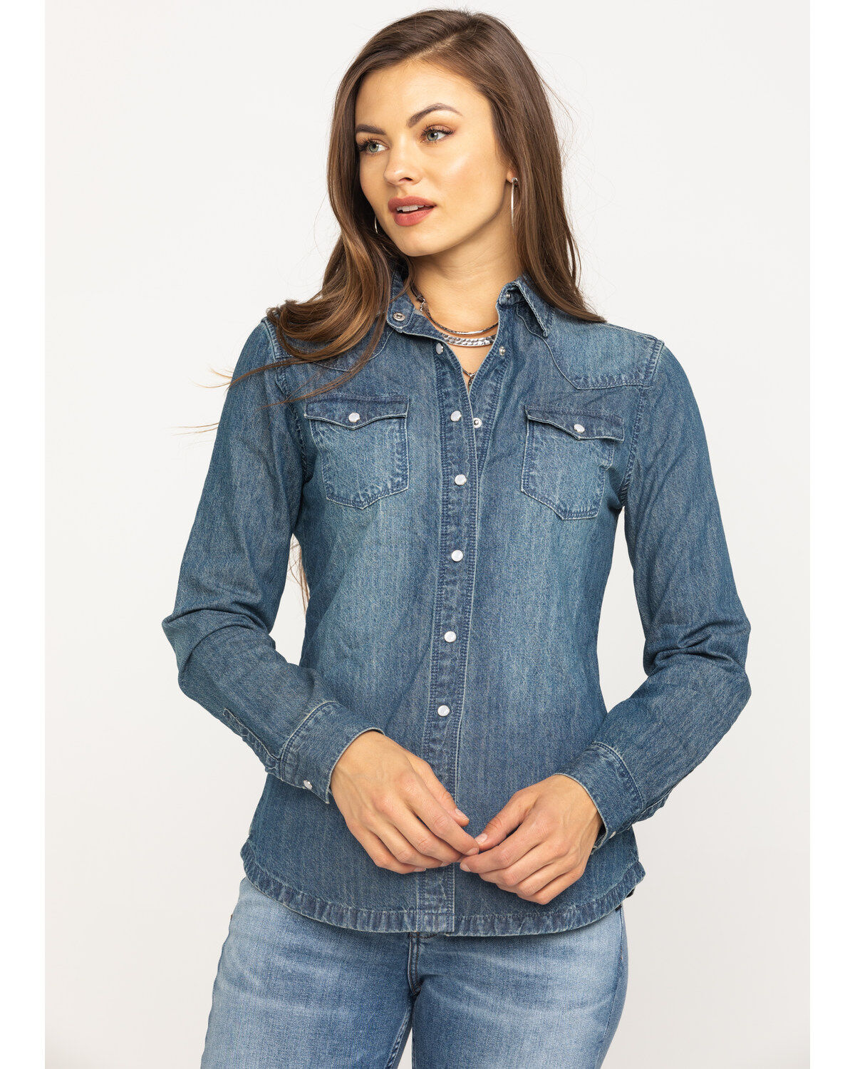 Image #2 - Stetson Women's Floral Embroidered Denim Long Sleeve Pearl Snap Western Shirt, , hi-res