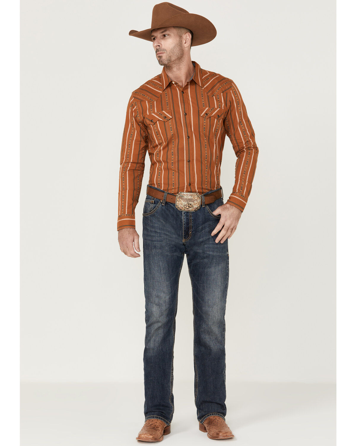 Image #2 - Cody James Men's Smokehouse Southwestern Stripe Long Sleeve Snap Western Shirt, Medium Brown, hi-res