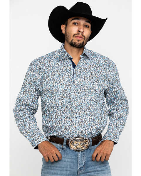 Resistol Men's Tavares Floral Geo Print Long Sleeve Western Shirt , Blue, hi-res