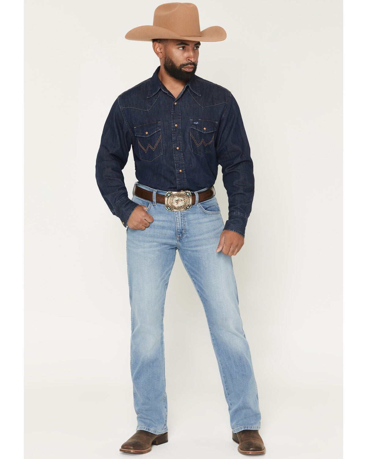 Wrangler Retro Men's Medium Wash Slim Bootcut Stretch Denim Jeans, Medium Wash, hi-res