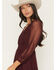 Image #2 - Shyanne Women's Hillside Floral Embroidered Long Sleeve Button-Down Mesh Midi Dress, Brick Red, hi-res
