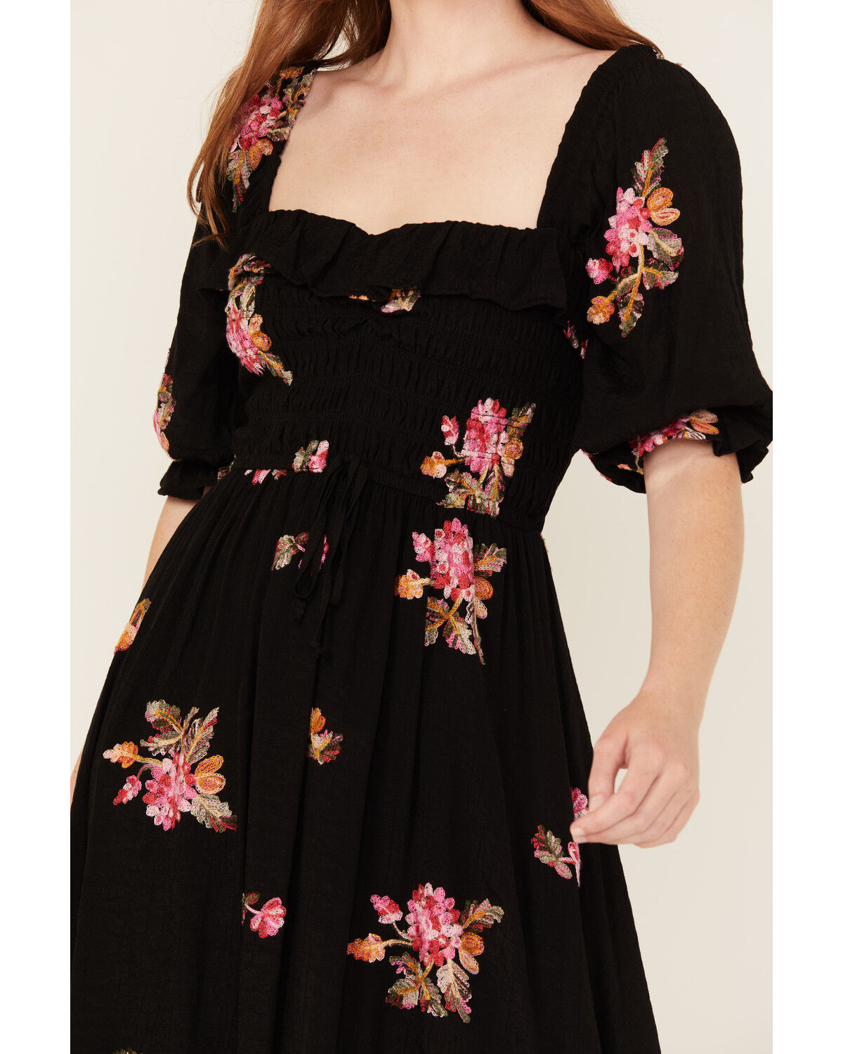Image #3 - Wild Moss Women's Floral Embroidered Midi Dress, Black, hi-res