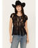 Shyanne Women's Hand Macrame Fringe Top, Black, hi-res
