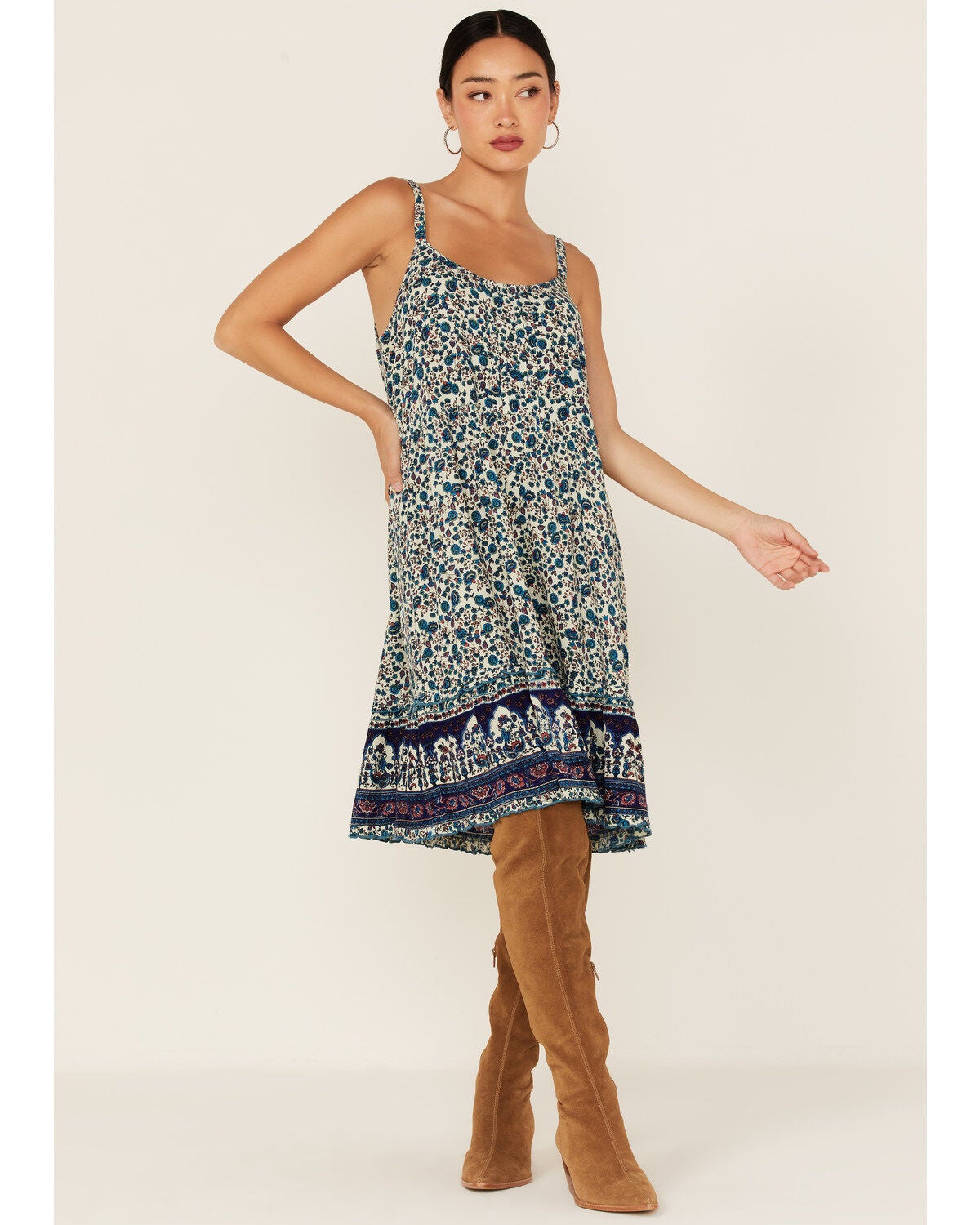 Bila Women's Floral Border Print Sleeveless Mini Sundress, Blue, hi-res