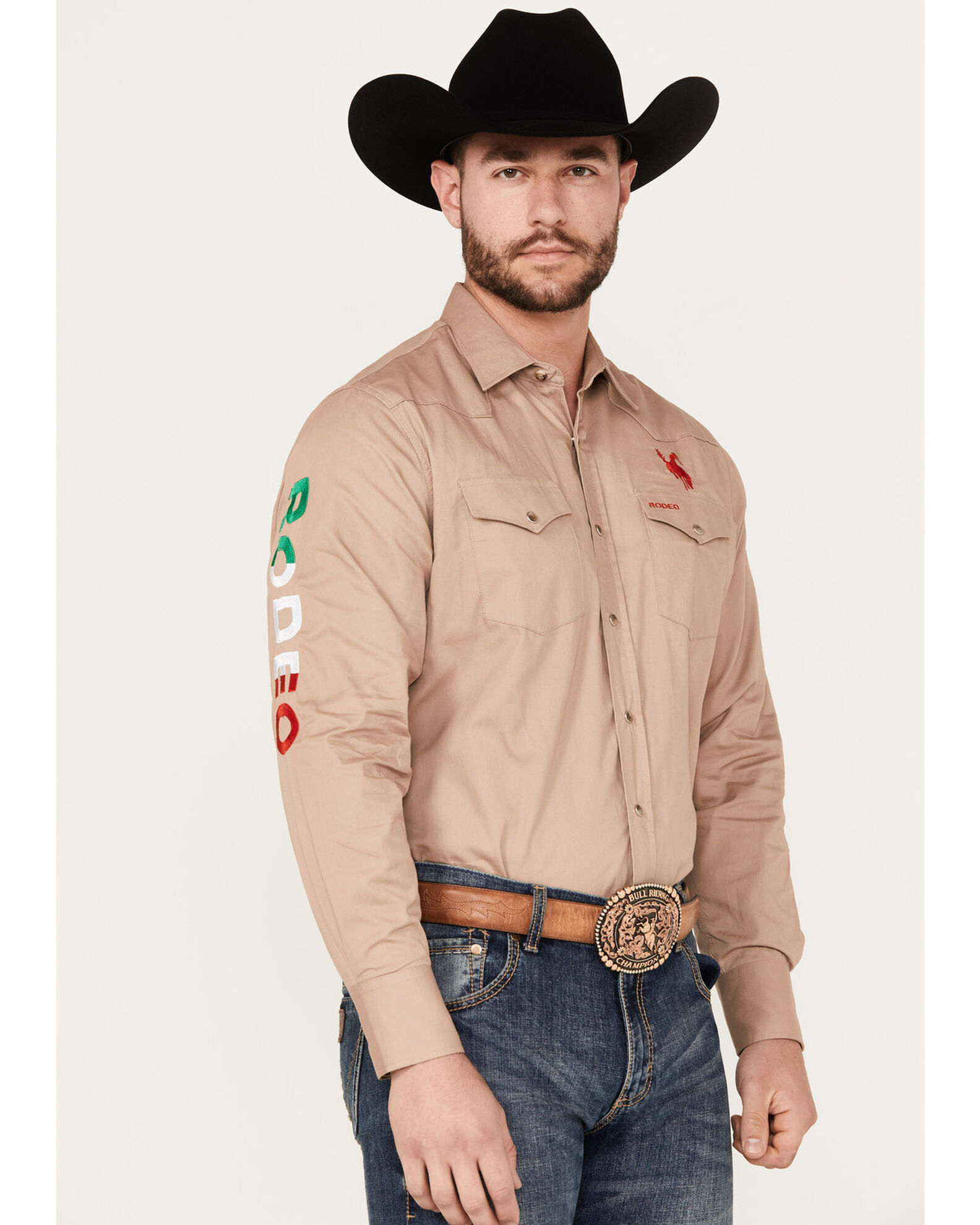 Rodeo Clothing Men's Mexico Flag Long Sleeve Snap Western Shirt