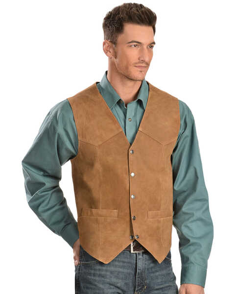 Image #1 - Scully Men's Lambskin  Calf Suede Snap Front Vest, Rust, hi-res