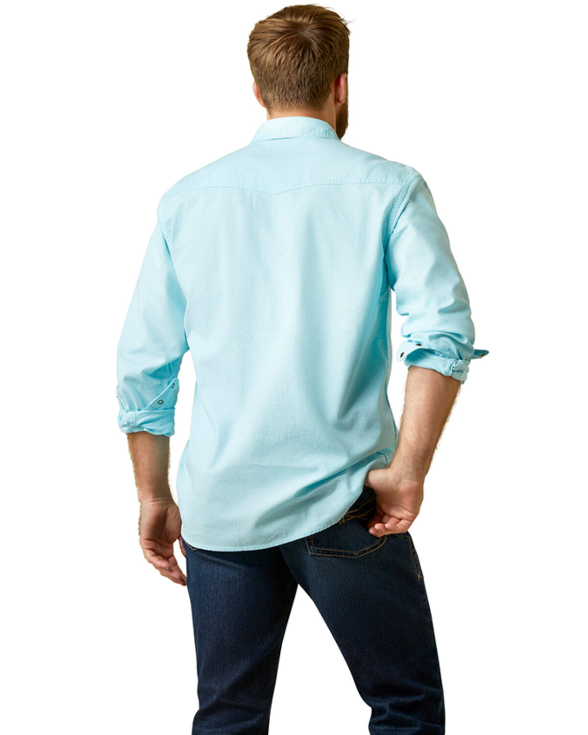 Image #4 - Ariat Men's Ace Retro Fit Solid Long Sleeve Snap Western Shirt, Aqua, hi-res
