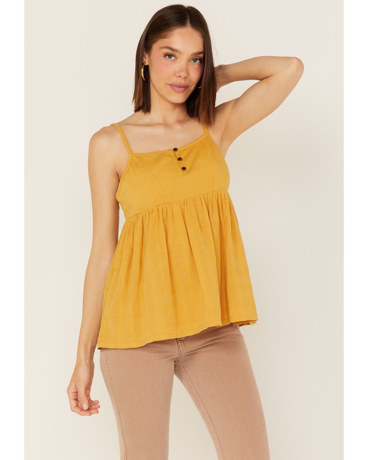 Cleo + Wolf Women's Knit Babydoll Tank Top, Gold, hi-res