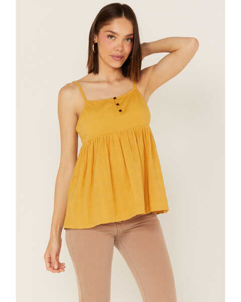 Image #1 - Cleo + Wolf Women's Knit Babydoll Tank Top, Gold, hi-res