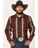 Image #1 - Panhandle Men's Select Serape Striped Print Long Sleeve Snap Western Shirt, Dark Red, hi-res