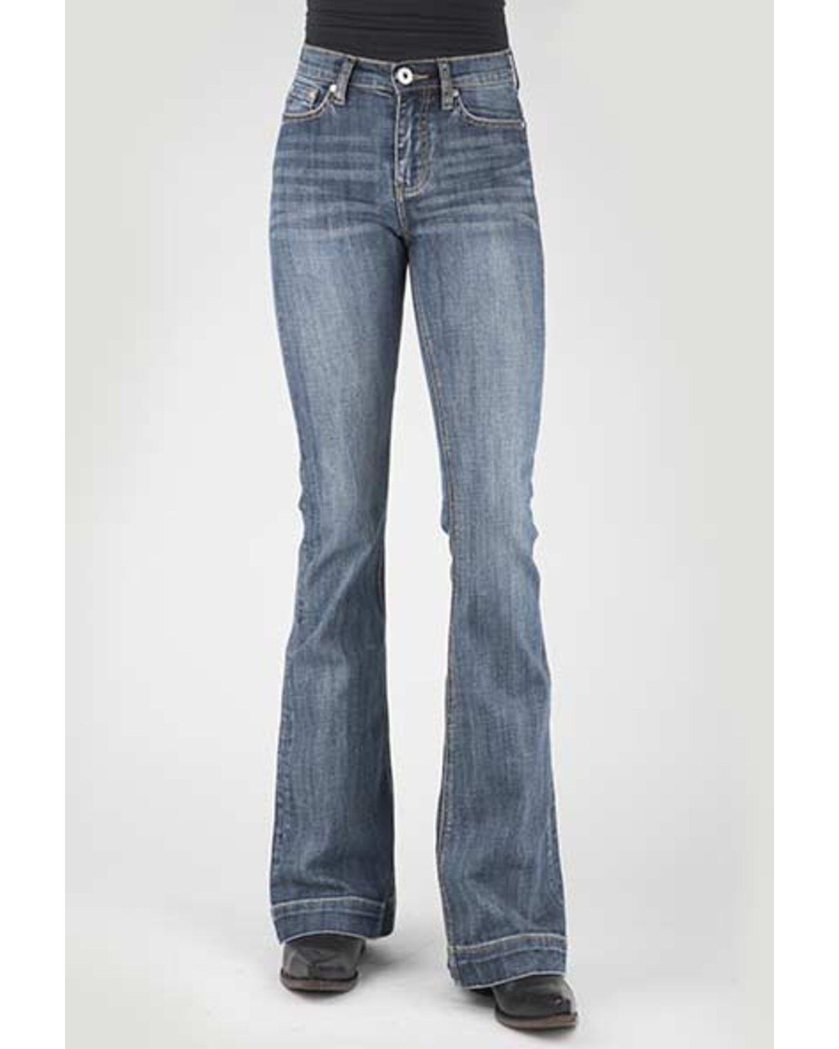 Stetson Women's 921 Medium Wash High Rise Plain Pocket Flare Jean, Blue, hi-res