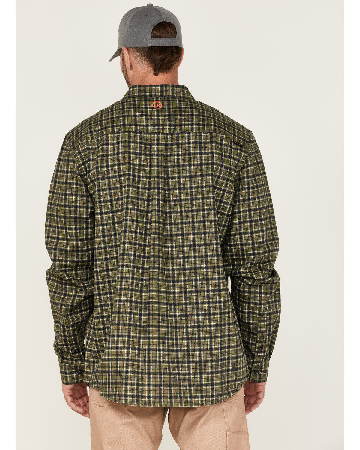 Image #4 - Hawx Men's FR Plaid Print Woven Long Sleeve Button-Down Work Shirt, Olive, hi-res