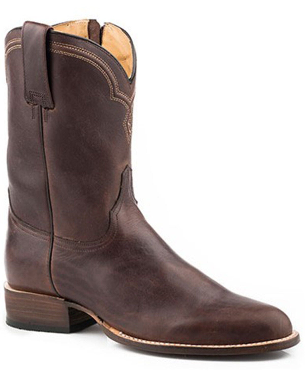Stetson Men's Rancher Zip Oily Vamp Western Roper Boots - Round Toe, Brown, hi-res