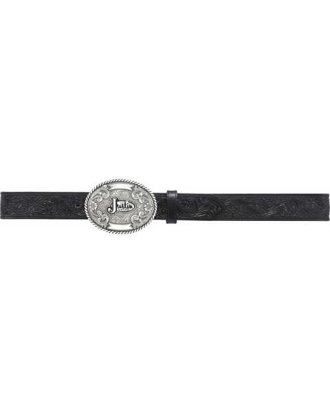 Image #1 - Justin Men's Floral Leather Trophy Belt, No Color, hi-res