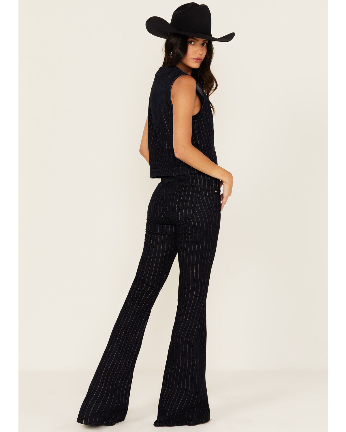 Image #3 - Ariat Women's Jasmine Pinstripe Dark Wash Flare Stretch Denim Jeans, Dark Wash, hi-res