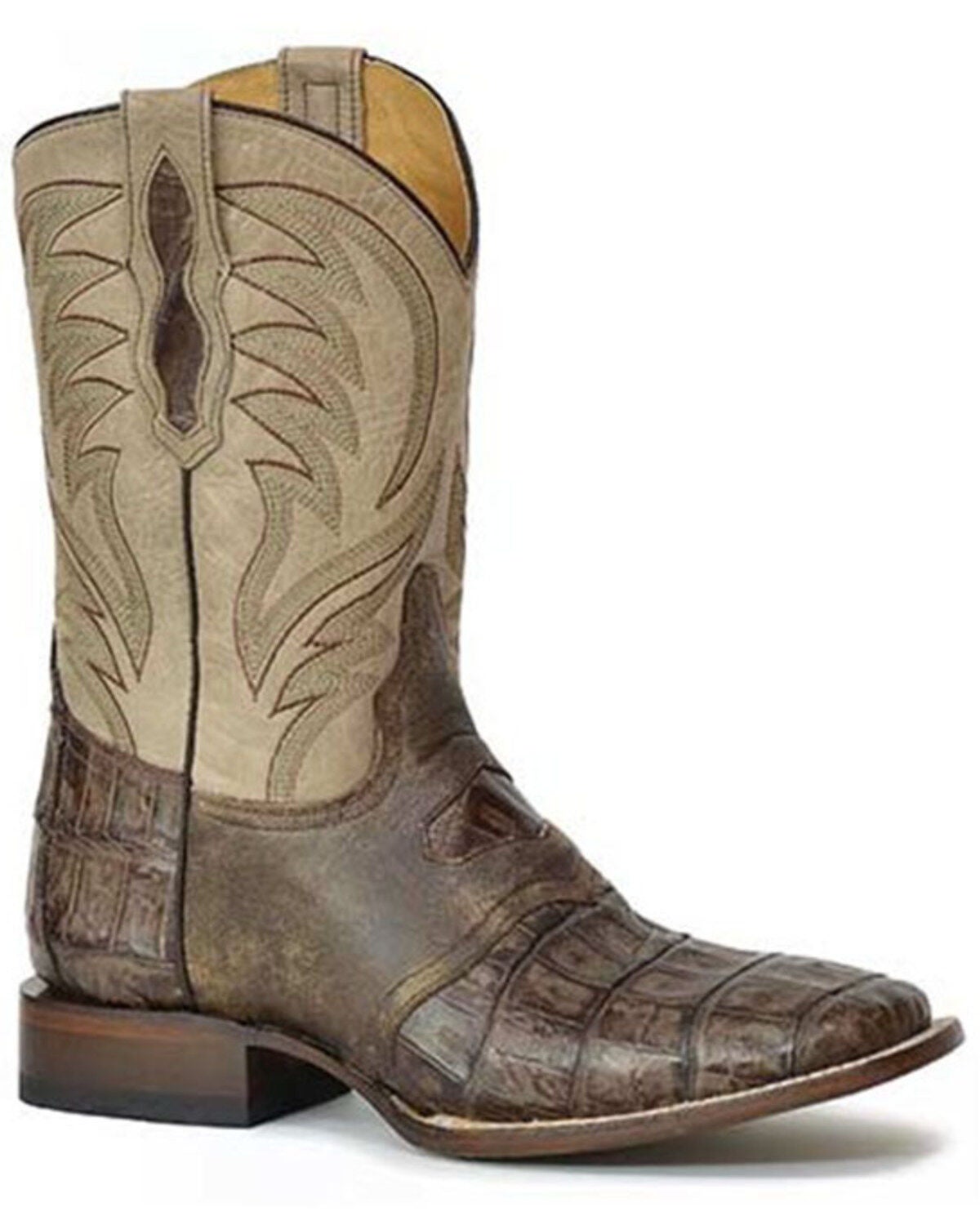 Roper Men's Vintage Brown Cody Caiman Western Boot - Broad Square Toe, Dark Brown, hi-res