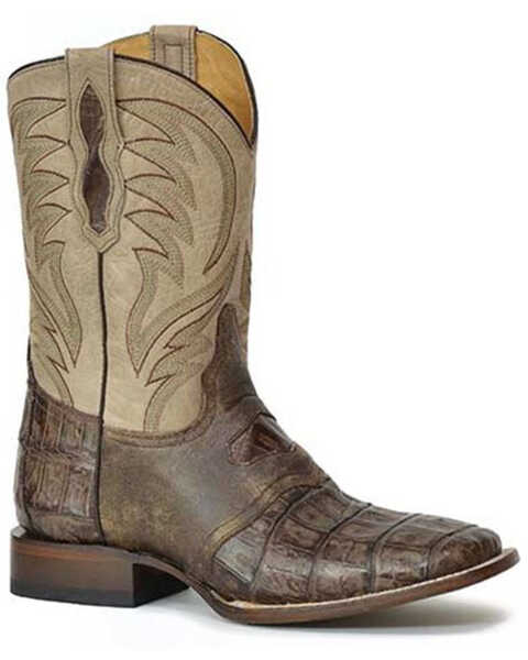 Roper Men's Vintage Brown Cody Caiman Western Boot - Broad Square Toe , Dark Brown, hi-res