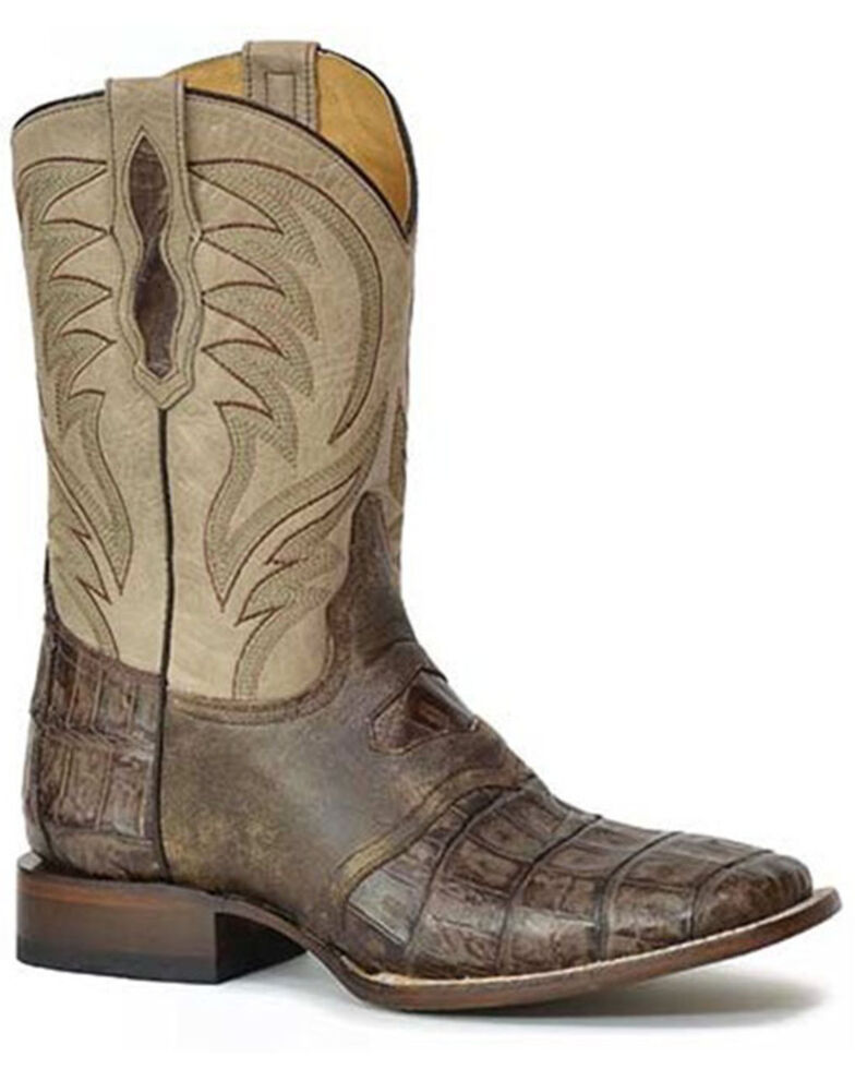 Roper Men's Vintage Brown Cody Caiman Double Welt Western Boot - Square Toe , Dark Brown, hi-res
