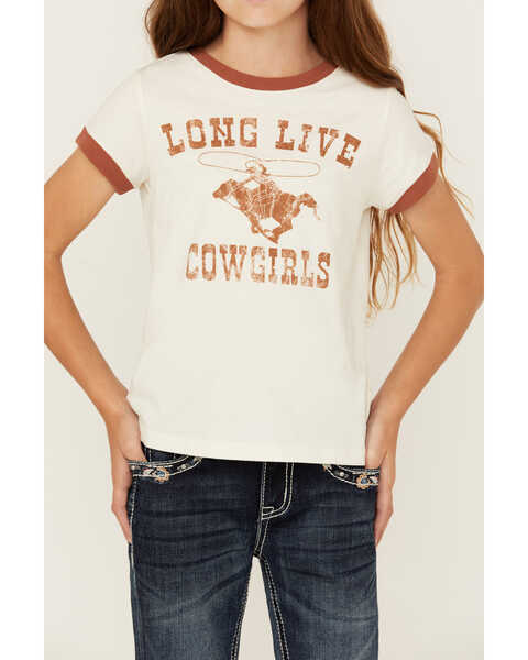 Image #3 - Shyanne Girls' Long Live Cowgirls Short Sleeve Graphic Ringer Tee, Cream, hi-res