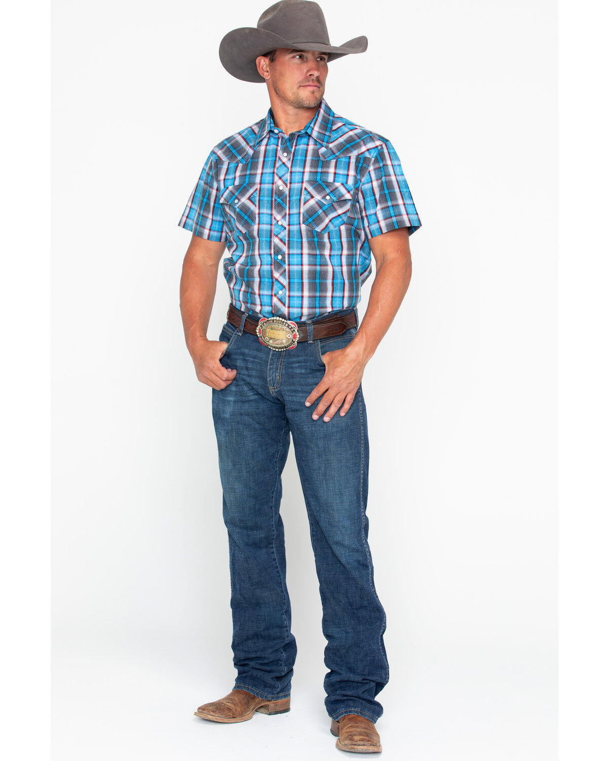 Image #6 - Rock & Roll Denim Men's Crinkle Plaid Print Snap Short Sleeve Western Shirt, , hi-res