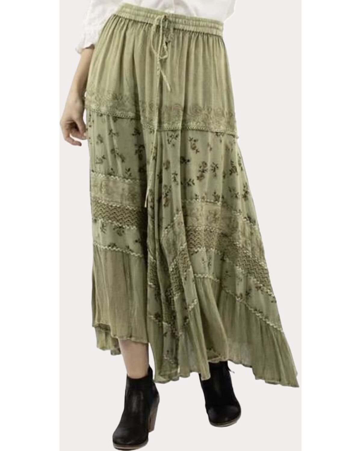 Scully Women's Embroidered Midi Skirt, Olive, hi-res