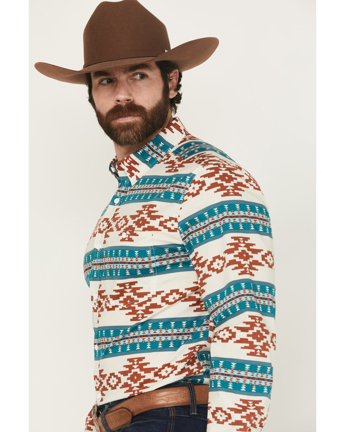 Product Name:  RANK 45® Men's Hansan Southwestern Striped Long Sleeve Button-Down Stretch Western Shirt