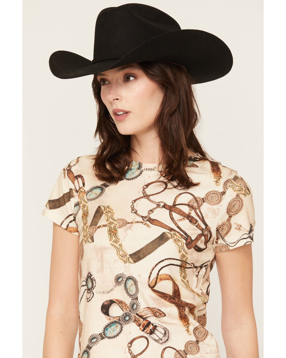 Image #2 - Shyanne Women's Belts and Bracelets Concho Short Sleeve Graphic Tee, Natural, hi-res