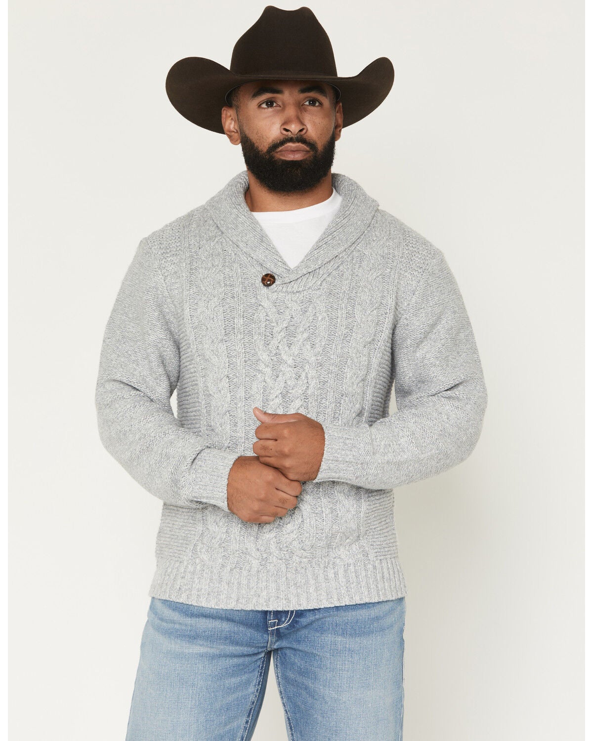 Cotton & Rye Men's Solid Cable Knit Sweater, Grey, hi-res