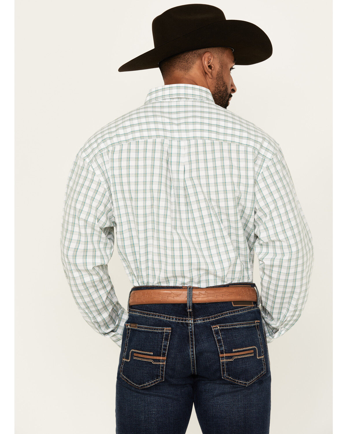 Image #4 - George Strait by Wrangler Men's Plaid Print Long Sleeve Button-Down Stretch Western Shirt, White, hi-res